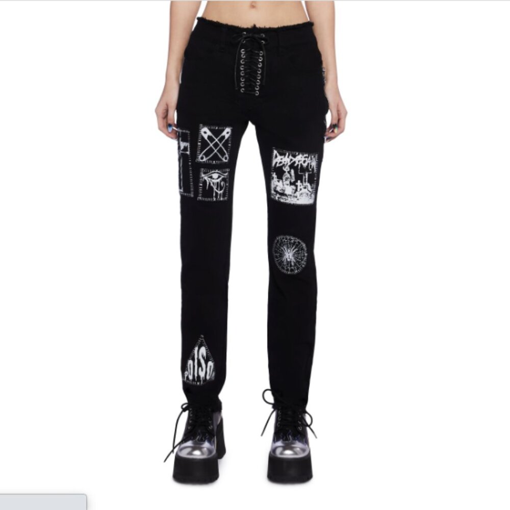 Current mood Stitch lace-up patch jeans